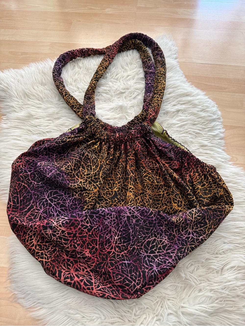 Boho Slouch Handmade Leaf Print Multi Color Tote